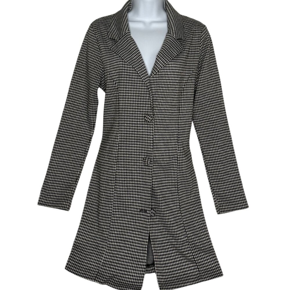 Wearever Knit Women's Long Houndstooth Blazer, Size M, Tailored, Light Weight